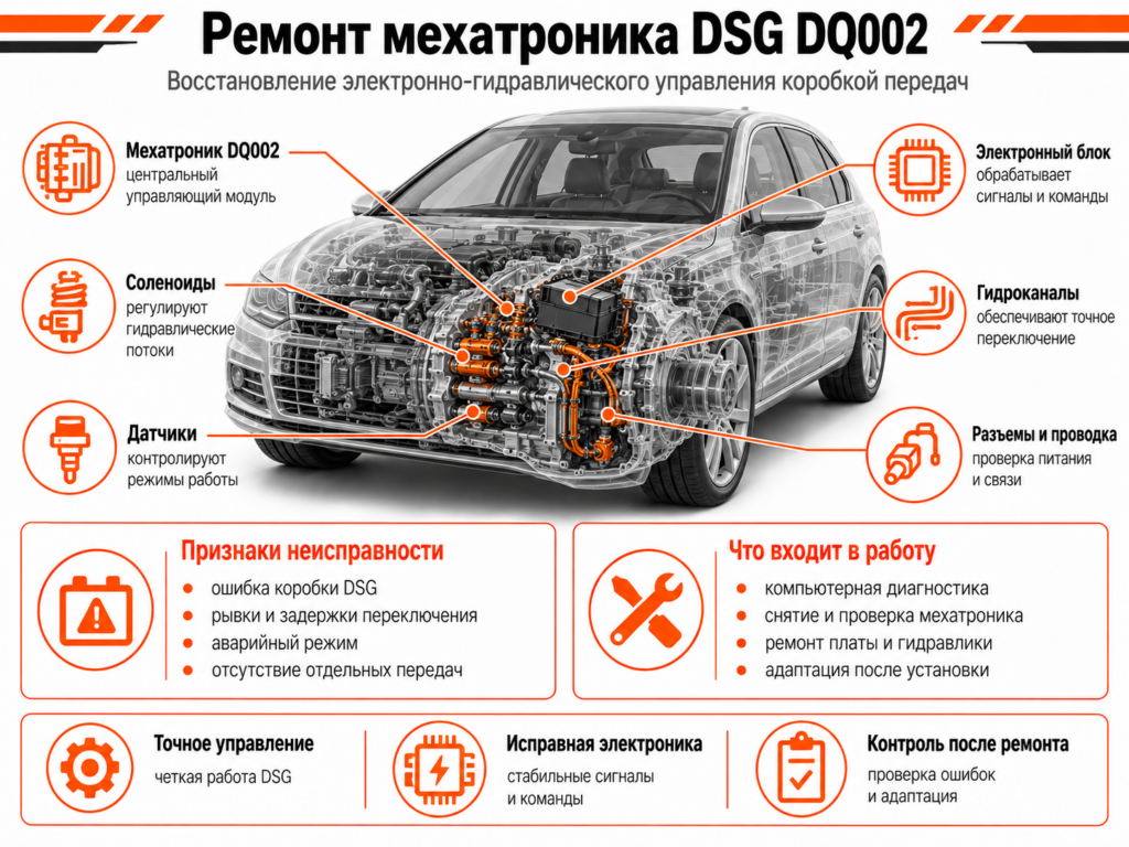 Ремонт мехатроника DSG DQ002 — фото автосервиса "Гараж САО"