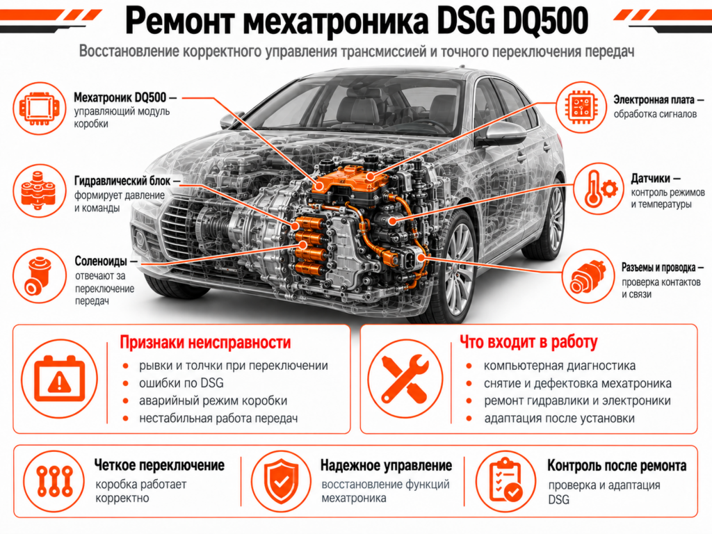 Ремонт мехатроника DSG DQ500 — фото автосервиса "Гараж САО"