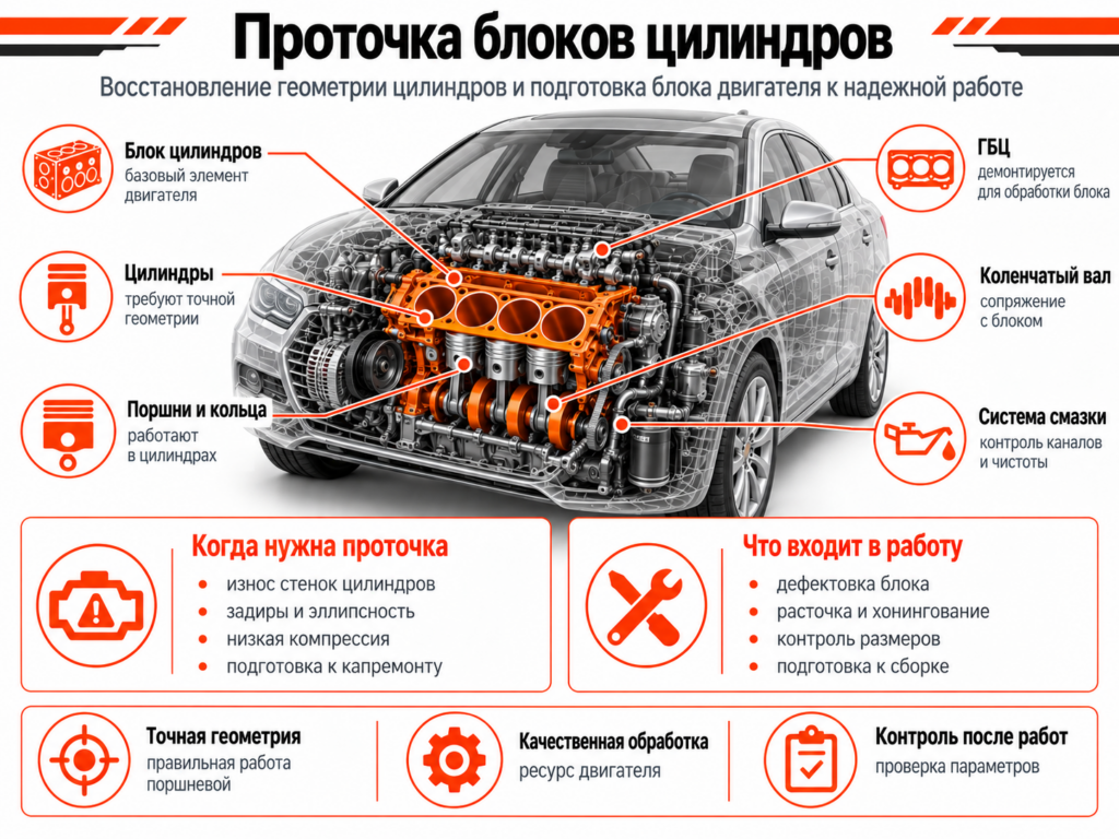 Проточка блоков цилиндров — фото автосервиса "Гараж САО"