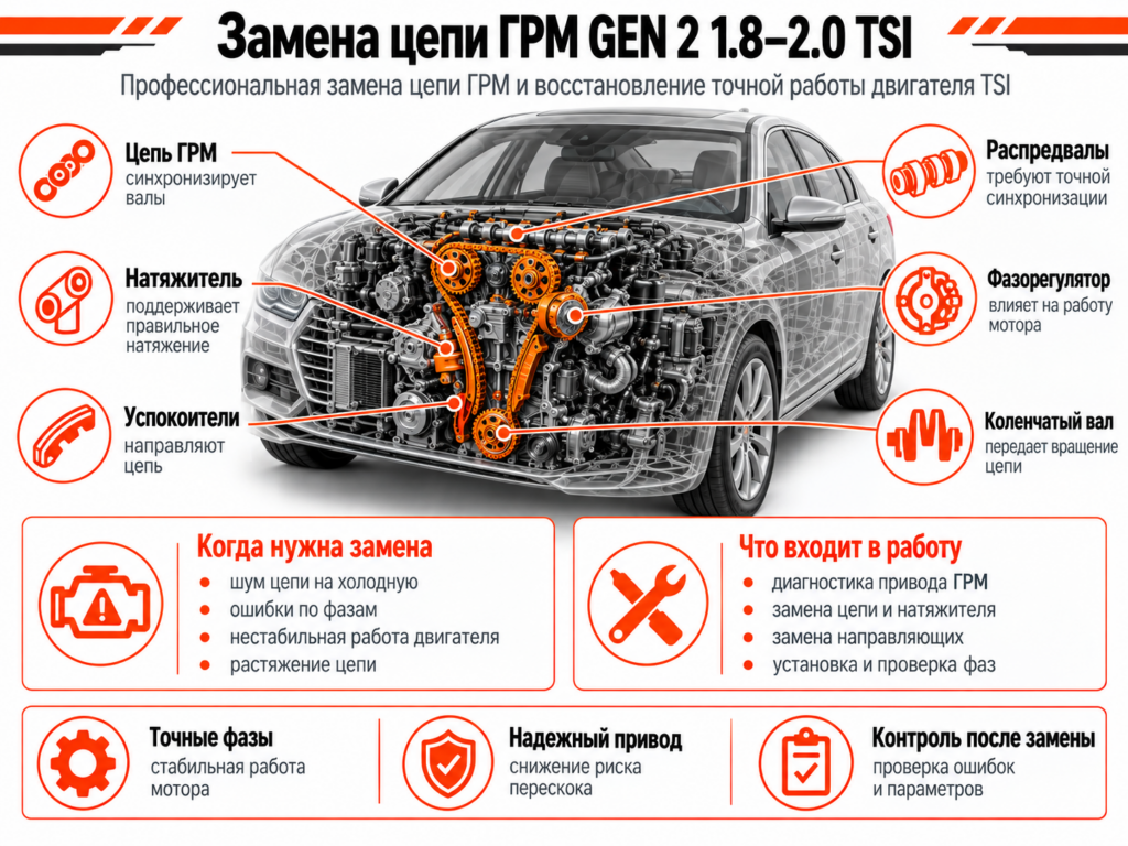 Замена цепи ГРМ GEN 2 1.8-2.0 TSI в Ховрино — фото автосервиса "Гараж САО"
